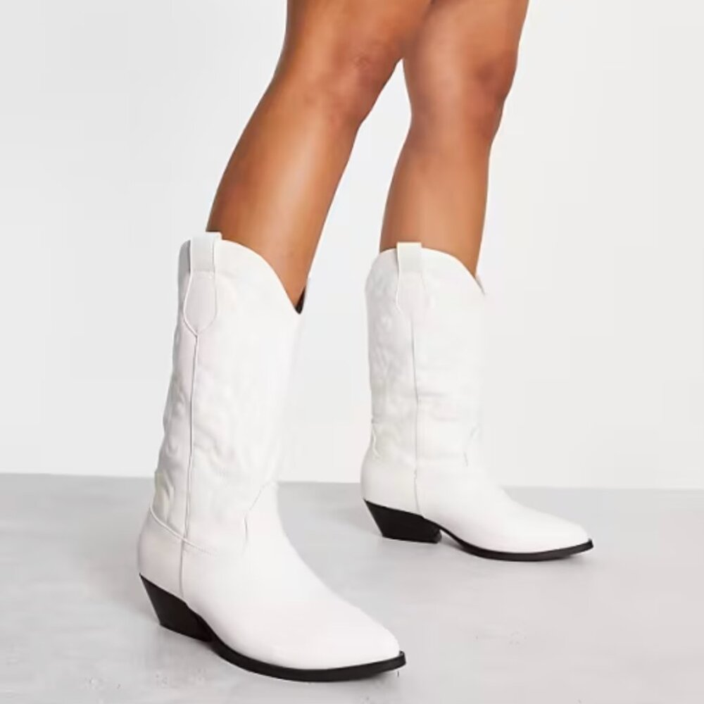 White Cowboy Boots – Wide Fit, Size 8 - never worn
